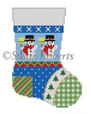 click here to view larger image of Patchwork Snowman Mini Sock (hand painted canvases)
