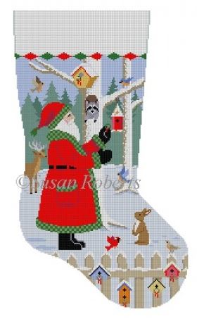 click here to view larger image of Santa With Bird Wreaths Stocking (hand painted canvases)