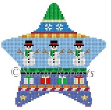 click here to view larger image of Snowmen Stripe Star (hand painted canvases)