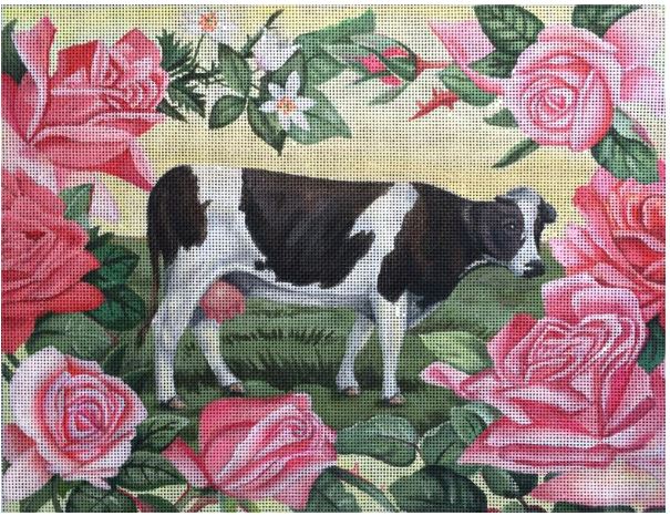 click here to view larger image of Pink Roses and Cow (hand painted canvases)