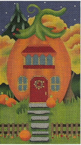 click here to view larger image of Pumpkin House - Red Door (hand painted canvases)