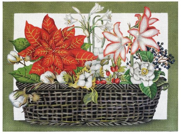 click here to view larger image of Poinsettia Basket  (hand painted canvases)