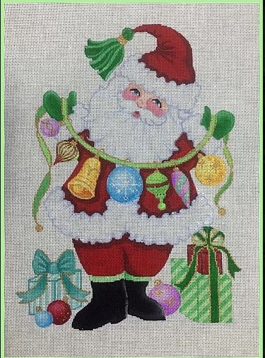 click here to view larger image of Retro Santa with Ornaments (hand painted canvases)