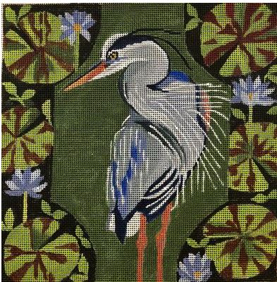 click here to view larger image of Heron in Greens (hand painted canvases)