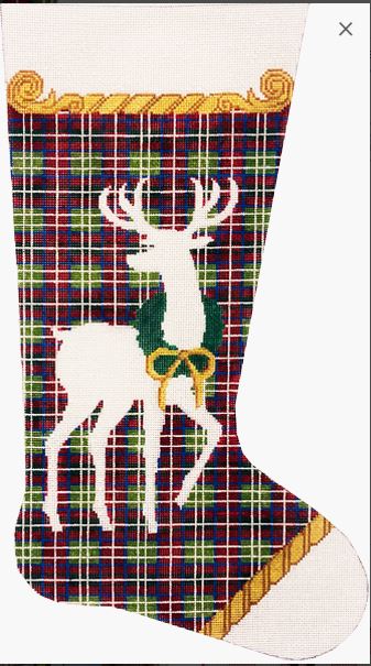 click here to view larger image of Reindeer on Plaid Stocking (hand painted canvases)