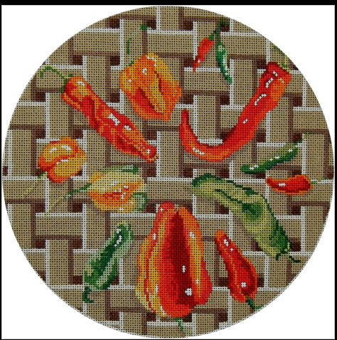 click here to view larger image of Chili Pepper Basket (hand painted canvases)