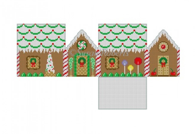 click here to view larger image of Green Scallop Roof Gingerbread House  (hand painted canvases)