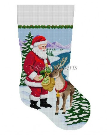 click here to view larger image of Santa Feeding Apples To Reindeer (hand painted canvases)