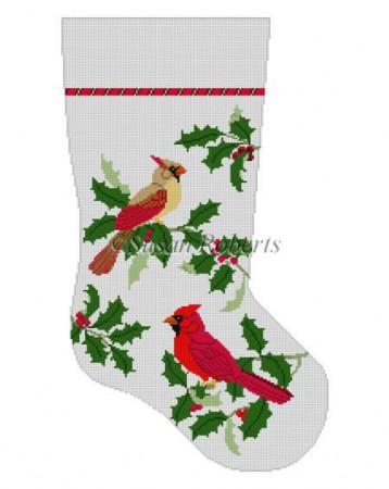 click here to view larger image of Cardinals in Holly (hand painted canvases)