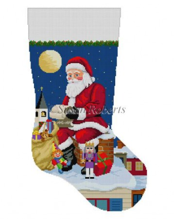 click here to view larger image of Santa Reading List On Chimney (hand painted canvases)