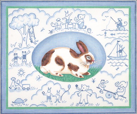 click here to view larger image of Bunny Toile - Blues (hand painted canvases 2)