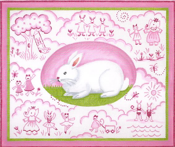 click here to view larger image of Bunny Toile - Pinks (hand painted canvases 2)