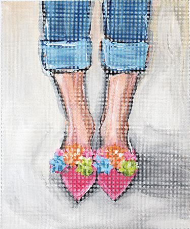 click here to view larger image of Pom Pom Shoes (hand painted canvases 2)