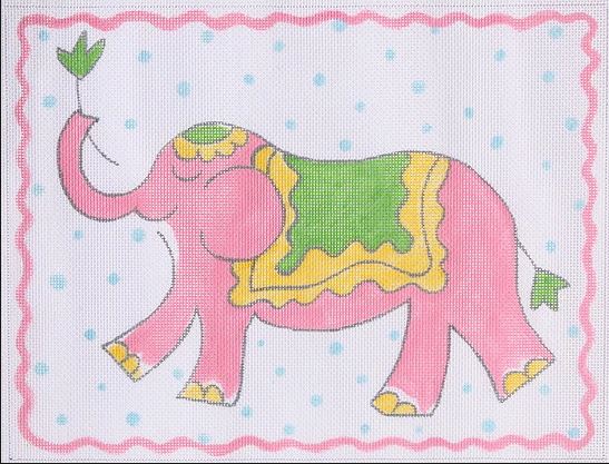 click here to view larger image of Elephant - Pink, Yellow & Green on Blue Dots (hand painted canvases 2)