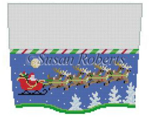 click here to view larger image of Sleigh 8 Reindeer at Night Stocking Topper (hand painted canvases)
