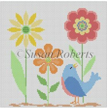 click here to view larger image of Flower Trio with Bird (hand painted canvases)