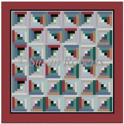 click here to view larger image of Scallop Log Cabin Quilt (hand painted canvases)