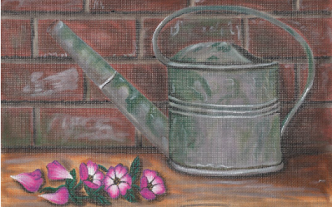 click here to view larger image of Watering Can With Old Rose (hand painted canvases)