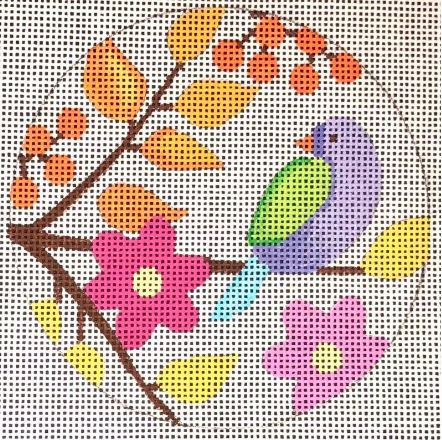 click here to view larger image of Birds & Blooms Ornament - Violet Bird (hand painted canvases)