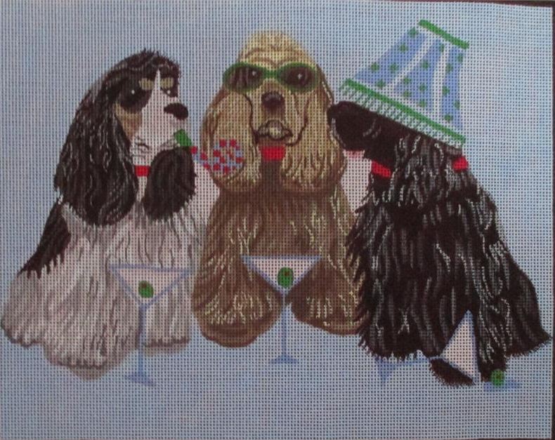 click here to view larger image of Party Animals Spaniels (hand painted canvases)