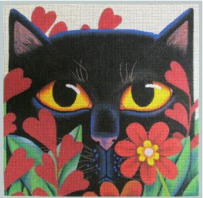 click here to view larger image of Black Cat with Flowers (hand painted canvases)