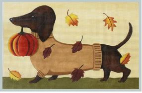 click here to view larger image of Dachshund - Fall (hand painted canvases)