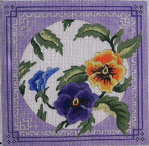 click here to view larger image of Lavender and Yellow Pansies/Borders (hand painted canvases)