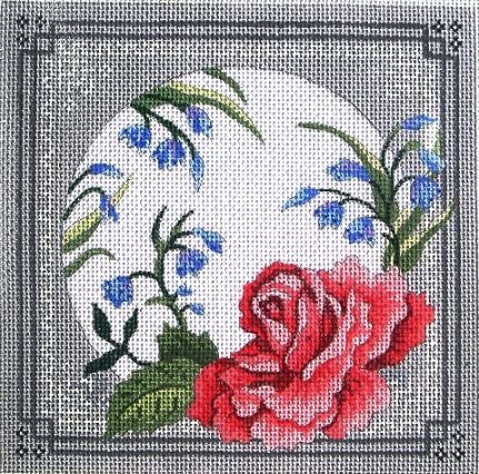 click here to view larger image of Pink Rose/ Gray & White Lace Border (hand painted canvases)