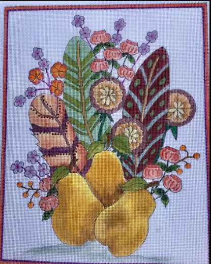 click here to view larger image of Feather Bouquet w/Pears (hand painted canvases)