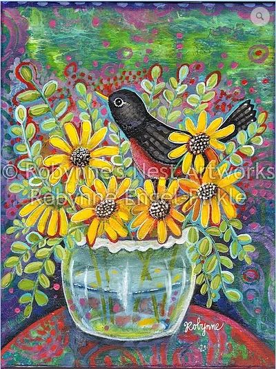click here to view larger image of Folk Art Bird and Flowers (hand painted canvases)