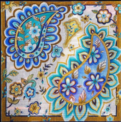 click here to view larger image of Blue Paisley Large (hand painted canvases)