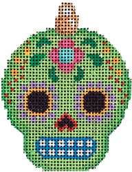 click here to view larger image of Sugar Skull Ornament - Lime (hand painted canvases)