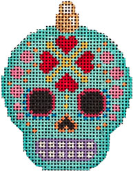 click here to view larger image of Sugar Skull Ornament - Aqua (hand painted canvases)