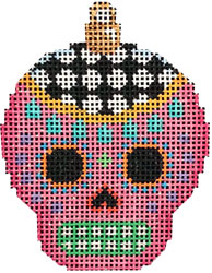 click here to view larger image of Sugar Skull Ornament - Pink (hand painted canvases)