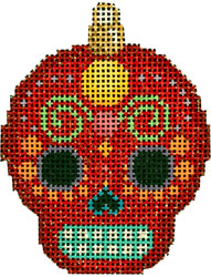click here to view larger image of Sugar Skull Ornament - Red (hand painted canvases)