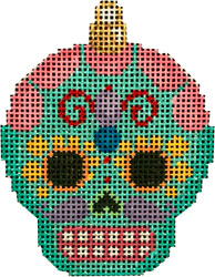 click here to view larger image of Sugar Skull Ornament - Turquoise (hand painted canvases)