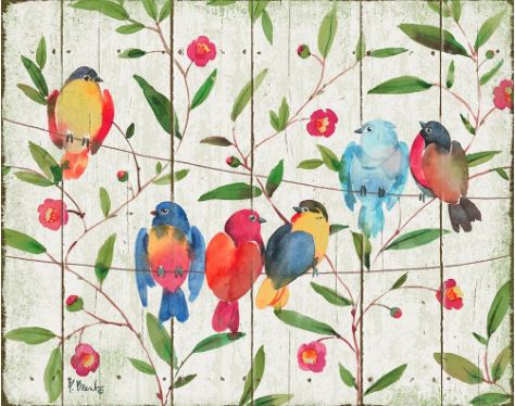 click here to view larger image of Perched 6 Birds - Distressed (hand painted canvases)