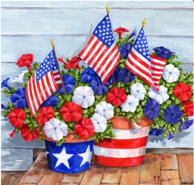 click here to view larger image of Petunias and Flags (hand painted canvases)