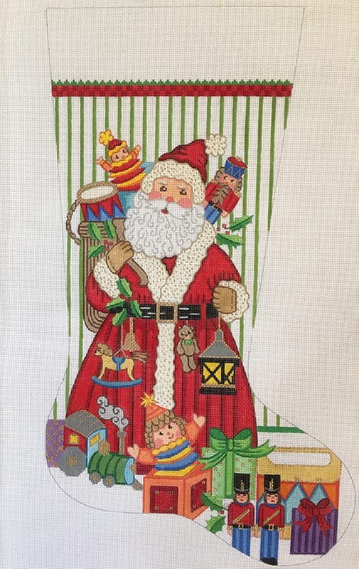 click here to view larger image of Christmas Stocking - Santa w/Toys for Boys (hand painted canvases)