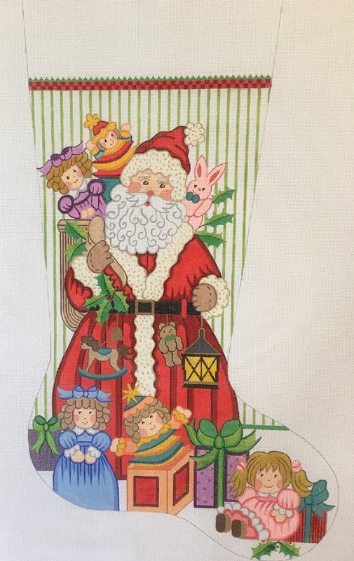 click here to view larger image of Christmas Stocking - Santa w/Toys for Girls (hand painted canvases)