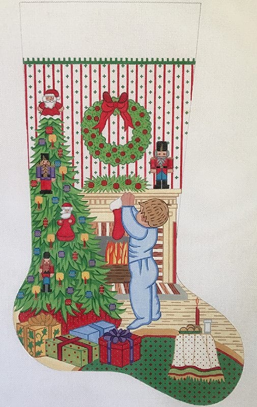 click here to view larger image of Christmas Stocking - Boy Hanging Christmas Stocking (hand painted canvases)