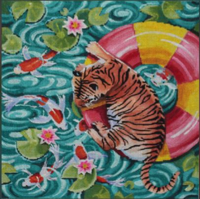 click here to view larger image of Tiger Watching Koi (hand painted canvases)