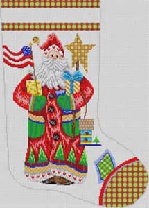 click here to view larger image of Santa With Flag Stocking (hand painted canvases)