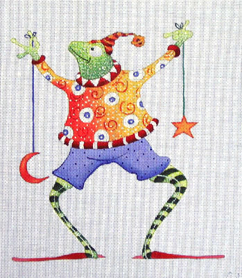 click here to view larger image of Frog with Sun Star and Moon (hand painted canvases)