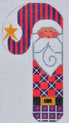 click here to view larger image of Purple Checkered Santa Candy Cane (hand painted canvases)