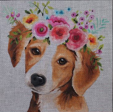 click here to view larger image of Dog w/Flowers (hand painted canvases)