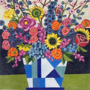 click here to view larger image of Flowers in Geometric Vase (hand painted canvases)
