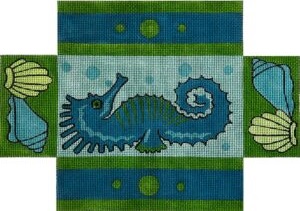 click here to view larger image of Blue/Lime Sea Horse Brick Cover (hand painted canvases)