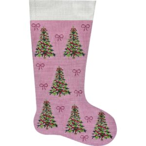 click here to view larger image of Christmas Trees on Pink Stocking (hand painted canvases)