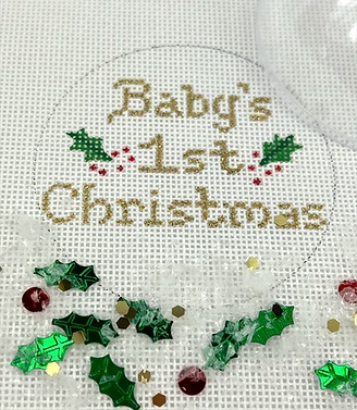click here to view larger image of Babys 1st Christmas Ornament w/Clear Dome and Confetti (hand painted canvases 2)